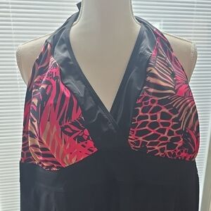Tropical Escape Halter Top with Pink and Black Design